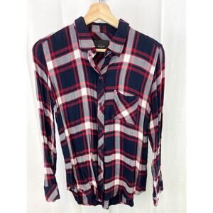 RAILS Size S Hunter Plaid Long Sleeve Button Up Shirt Marine Blue Cherry Red